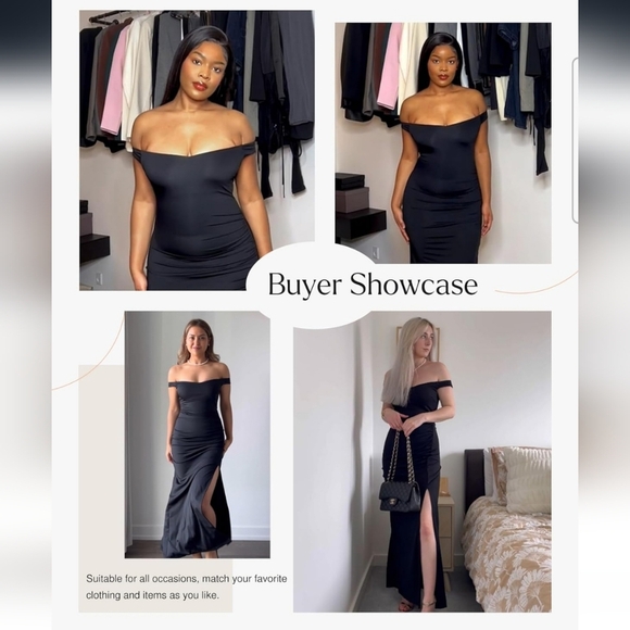 Popilush Black Off-the-Shoulder Shapewear Tummy Control Maxi Dress Size XS - Picture 4 of 11